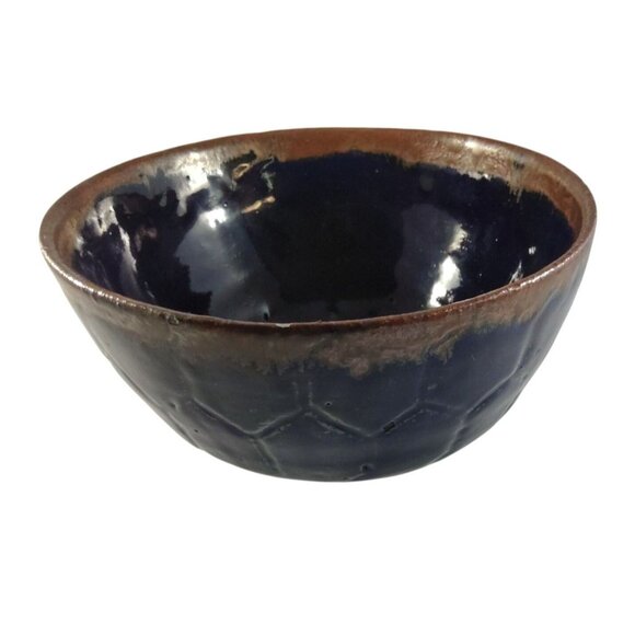 Handcrafted Blue & Brown Artist Signed Ceramic Bowl-Small Chip on Rim - Picture 11 of 12